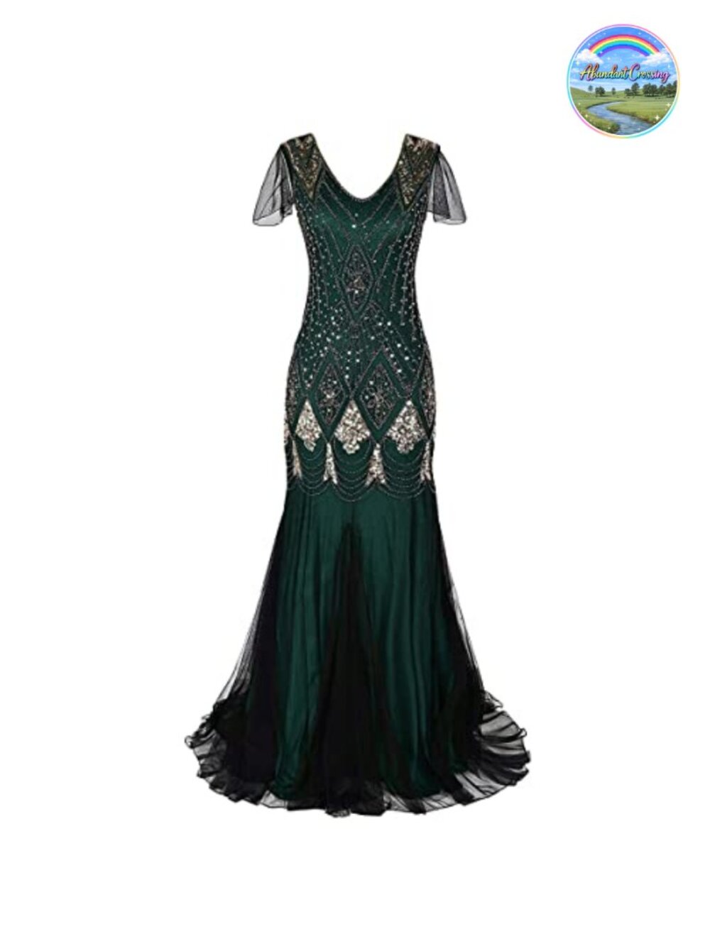 1920s Sequin Fringe Flapper Mermaid Dress V-Neck